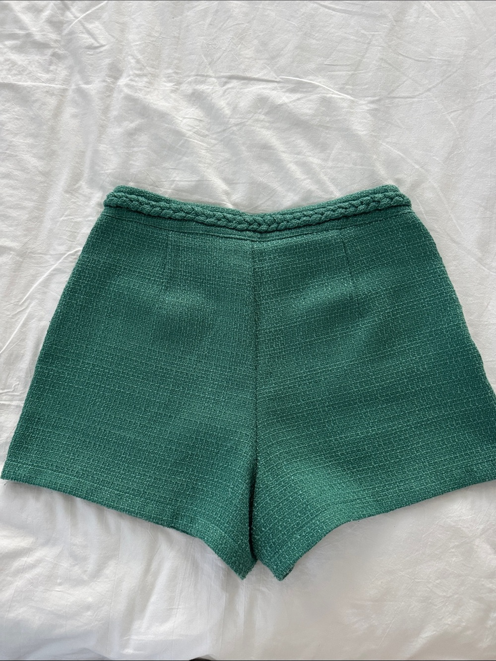 High-Waist Green Tweed Women’s Shorts - Picture 2 of 2